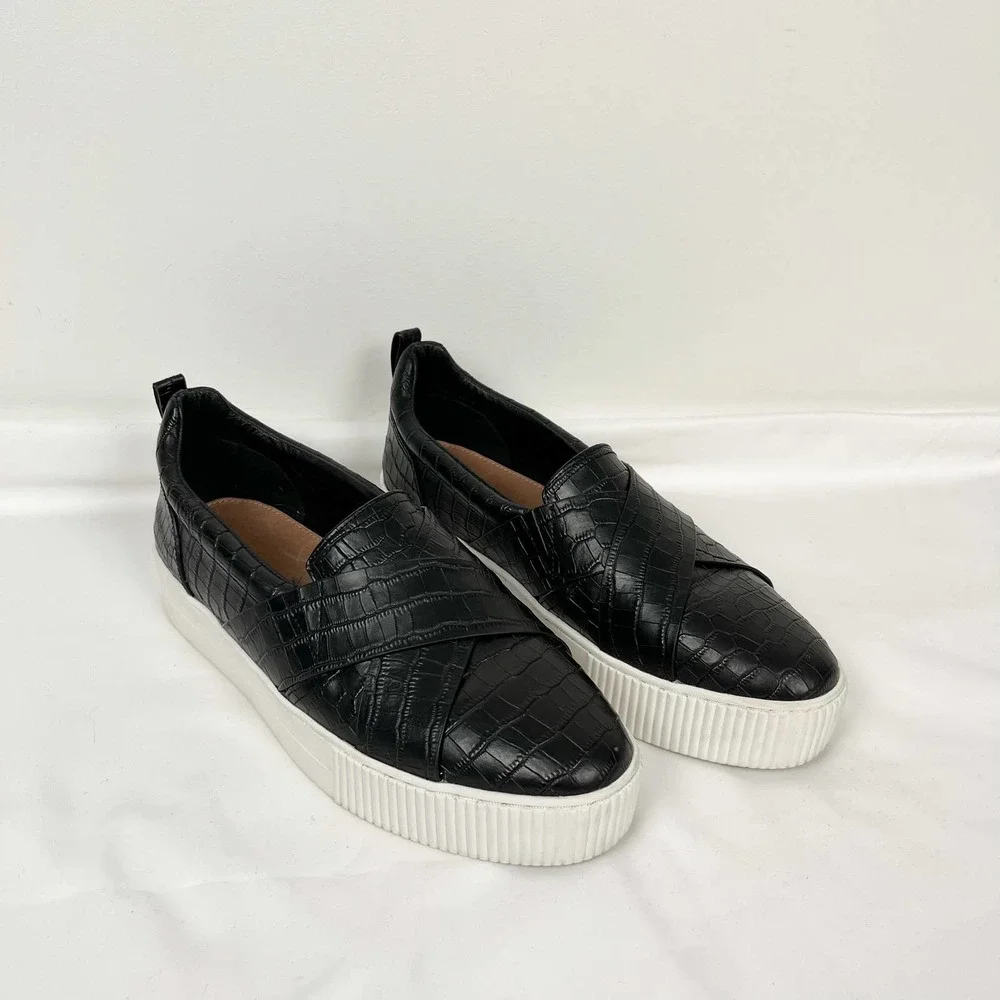 Halogen Blakely Black Reptile Leather Slip On Chunky Platform Sneakers Size 9.5